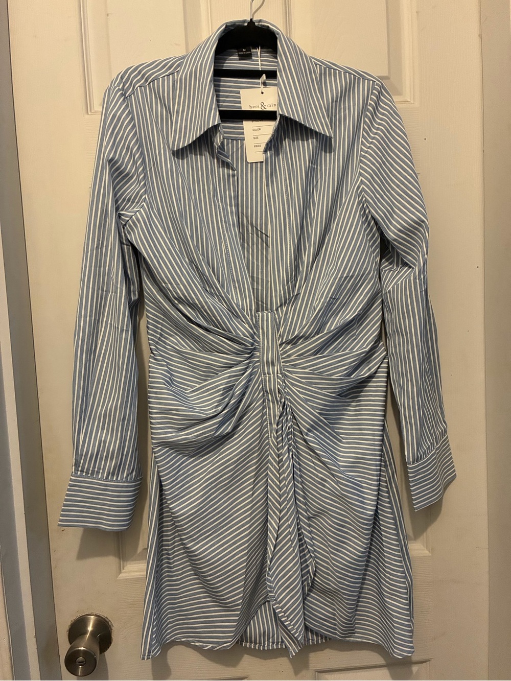 Hers & Mine Blue & White Striped Twist-Front Shirt Dress